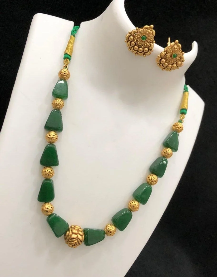 Green Stone Beads Necklace Set